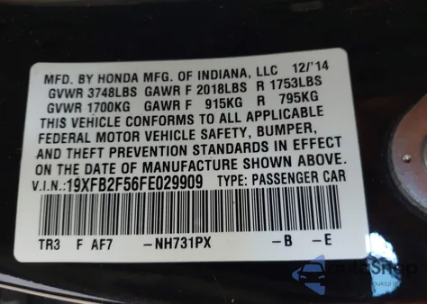 2015 Honda Civic Lx z USA, uszkodzony, nr VIN 19XFB2F56FE029909